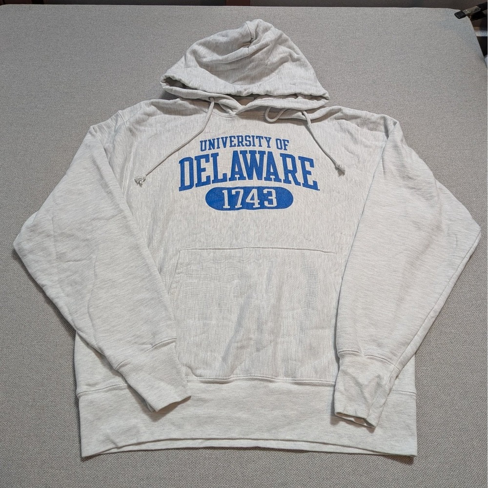 Champion Reverse Weave Men's L Hoodie Gray Pullover University of Delaware NCAA